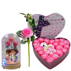 Remarkable Heart Shape Roses N Teddy Box with Couple Showpiece N Rose Stick to Dadra and Nagar Haveli