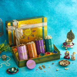 Box With Assorted Dry Fruits And Diya Set to Rajamundri