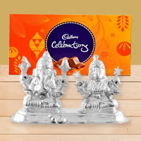 Silver Plated Ganesh Lakshmi with Cadburys Celebration to India