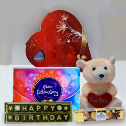 Birthday Special Wishes with Teddy and Chocolate Hamper to India