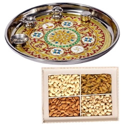 Exquisite Subh Labh Stainless Steel Thali with Assorted Dry Fruits to Rourkela