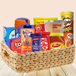 Exotic Food Basket Filled with Yummy Food Items
