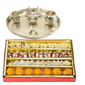 Silver plated Puja Thali with Silver Plated Lakshmi Ganesha with Haldiram’s Assorted Sweets