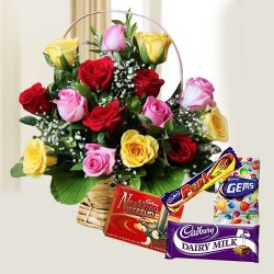 Pretty 15 rich Roses with tasty Cadburys Chocolates to Alwaye