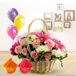 Splendid Flower bouquet with varied colorful Balloons
