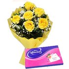 Chic Yellow Rose Bunch with Cadbury Assortment Pack