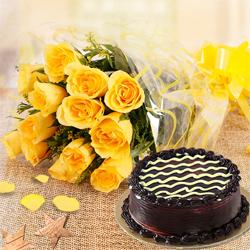 Gift of Chocolate Cake  N  Yellow Rose