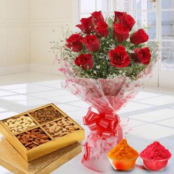 Stunning 12 Red Roses added with nutritious Dry Fruits