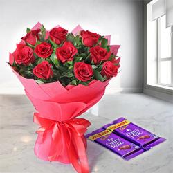 Lovely and Delightful Rose Assortment with Dairy Milk Chocolates to Punalur