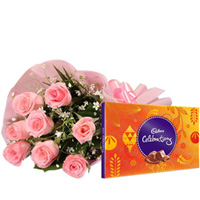 Marvelous Cadbury Celebrations with Pink Rose Bouquet to Tirur