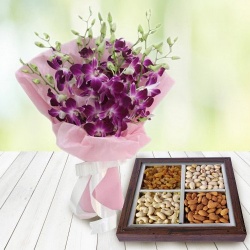 Orchids Bouquet and 500 gms Dry Fruits to Punalur