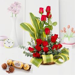 Romantic Arrangement of Red Roses with Ferrero Rocher to Sivaganga