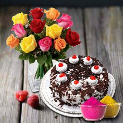 Majestic mixed Roses with mouth-watering Black Forest from 5 Star Bakery