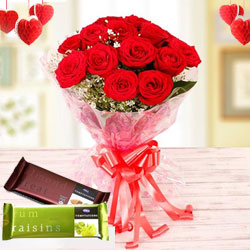 Wonderful Bouquet of Red Roses with Cadbury Temptations to Alwaye