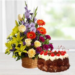 Stunning Seasonal Flowers with Black Forest Cake to Alwaye