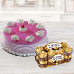 Yummy Strawberry Cake with Ferrero Rocher Chocolate for Birthday
