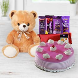 Exclusive Strawberry Cake with Chocolates N Teddy