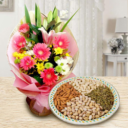Charming Seasonal Flowers with healthy Dry Fruits to Sivaganga