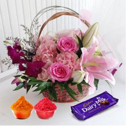 Splendid colorful Flowers along with luscious Cadburys Chocolate