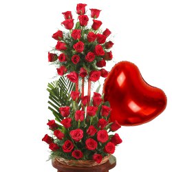 Marvellous 36 Red Roses including a Heart shaped Balloon