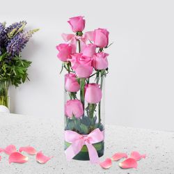 Romantic Surprise of Pink Roses in Vase