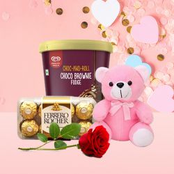 Exclusive Kwality Walls Choco Fudge Ice Cream, Ferrero Rocher, Teddy n A Rose Combo