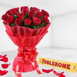Love Combo of Red Roses Bouquet with Toblerone Exotic