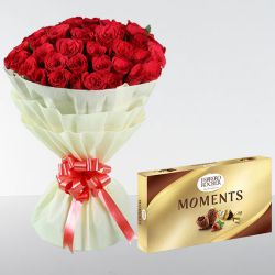 Magnificent Red Roses Bouquet with Ferrero Moments