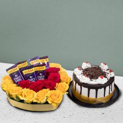 Pristine Mixed Roses n Cadbury with Black Forest Cake	