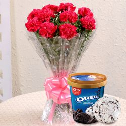 Classic Red Carnations Bouquet with Oreo Ice-Cream from kwality Walls to Perintalmanna