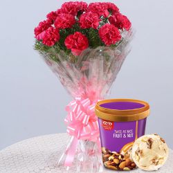 Dazzling Red Carnations Bouquet with Fruit n Nut Ice-Cream from Kwality Walls to Sivaganga