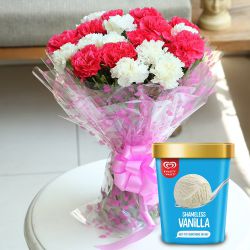 Premium Assorted Carnations Bouquet with Vanilla Ice Cream from Kwality Walls (700g) to Karunagapally