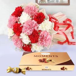 Elegant Mixed Carnations Bouquet with Ferrero Rocher Moments to Punalur