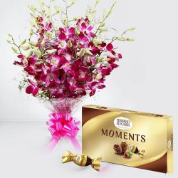 Exclusive Bouquet of Orchids with Ferrero Rocher Chocolate Box to Rajamundri