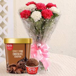 Gorgeous Mixed Carnations Bouquet with Chocolate Ice-Cream from Kwality Walls to Sivaganga
