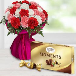 Beautiful Mixed Carnations Bouquet With Ferrero Rocher Moments to Rajamundri