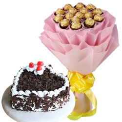 Remarkable Ferrero Rocher Bouquet with Black Forest Love Cake to Karunagapally