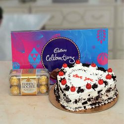 Expressive Combo of Heart Shape Cake with Ferrero Rocher and Cadbury Celebration to Alwaye