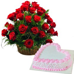 Stunning Roses Basket Arrangement and  Love Cake 