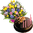 Wonderful Seasonal Flowers Bouquet with Chocolate Cake to Sivaganga