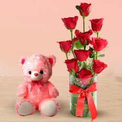 Classic Red Roses N Teddy Combo to Tirur