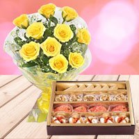 Yellow Roses with Assorted Sweets 