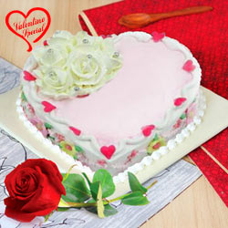 Scrumptious Love Cake with Red Rose to India