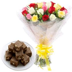 Majestic pack of Kaju Choco Bites with Bunch of Mixed Roses