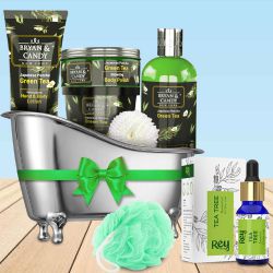 Fabulous Green Tea Bath Tub Home Spa Set with Essential Oil  N  Loofah to Perintalmanna