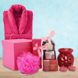 Charming Rose Soap Spa Gift Set with a Bathrobe to Punalur