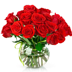Glorious one dozen Red Roses along with a Vase