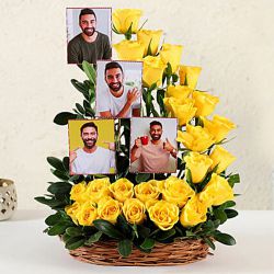 Captivating Arrangement of Yellow Roses with Personalized Pics in a Basket to Uthagamandalam