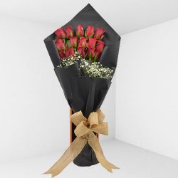Gorgeous Red Roses Bouquet in Black Tissue Wrap