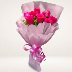 Expressive Pink Roses Bouquet with Tissue Wrap to Punalur